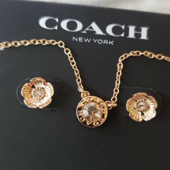 COACH Open Circle Necklace and Tea Rose Stud Set - Picture 4 of 5